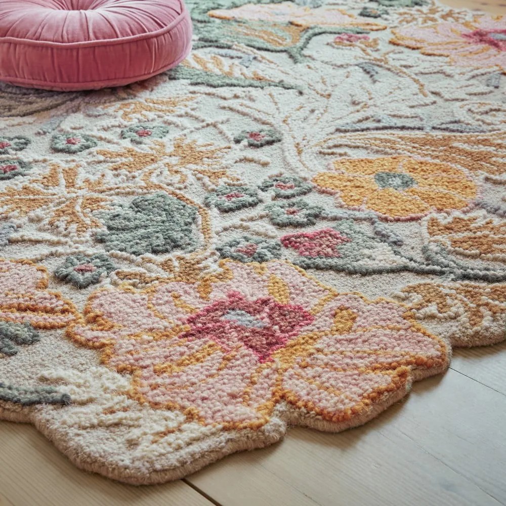 Covor roz deschis țesut manual din lână 200x290 cm Daphne Shaped Floral – Flair Rugs