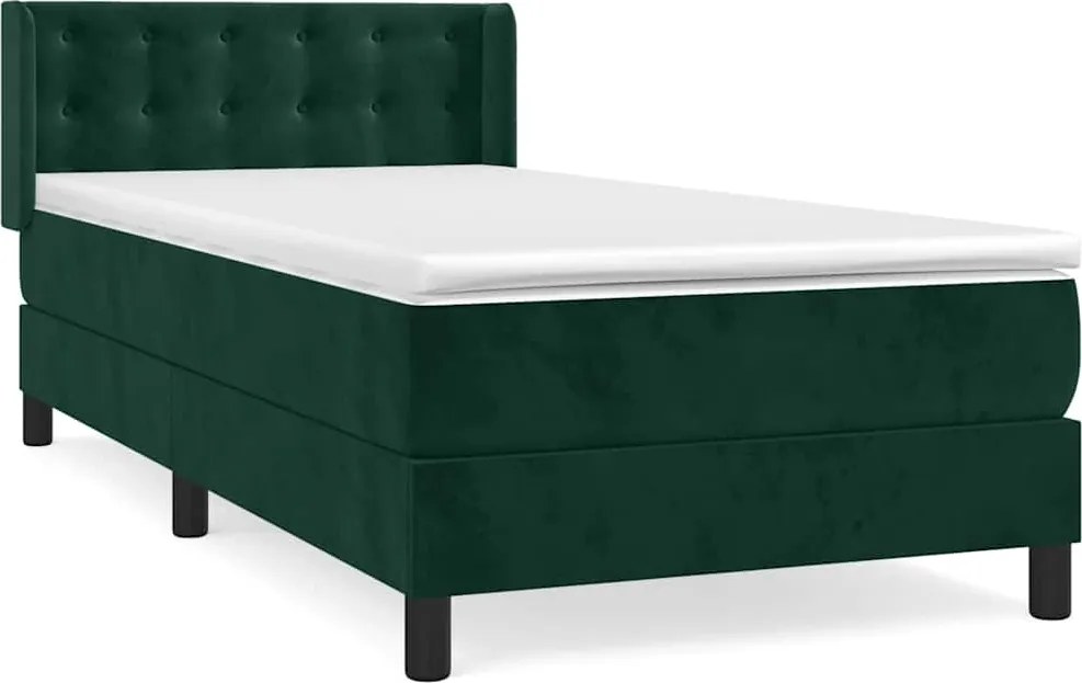 vidaXL Pat box spring cu saltea, verde închis, 80x200 cm, catifea