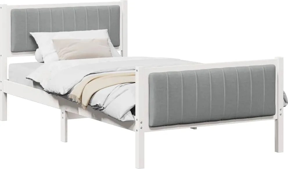 vidaXL Cadru de pat Alb și gri deschis 100 x 200 cm Lemn masiv de pin