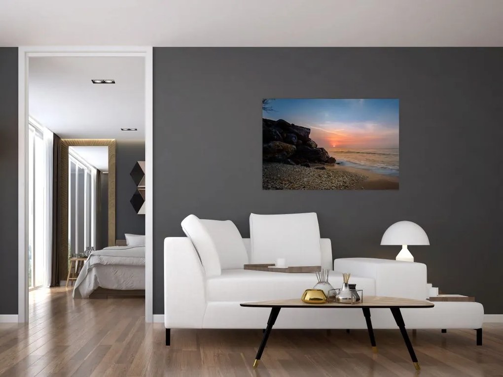 Tablou apusului de soare pe plajă (90x60 cm)