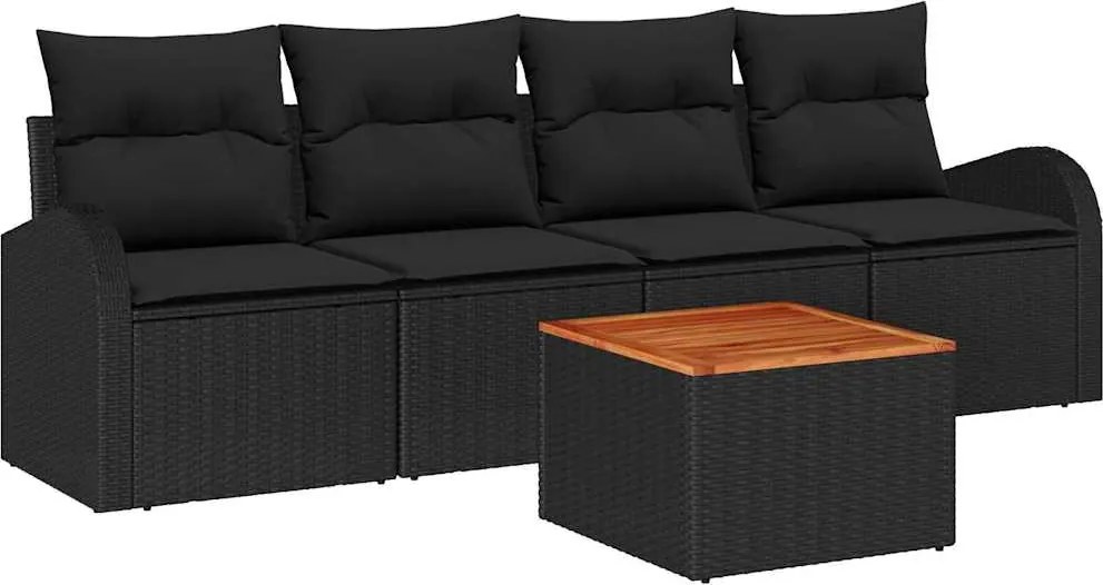 vidaXL Set de canapele pentru grădină 5 pcs Negru poliratan