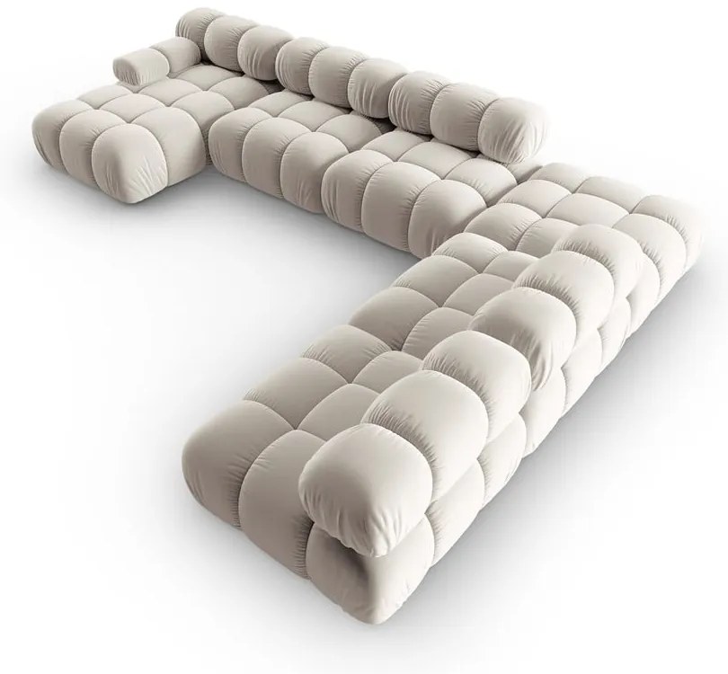 Colțar modular bej cu tapițerie din catifea (cu colț pe partea dreaptă/în formă de "U") Bellis – Micadoni