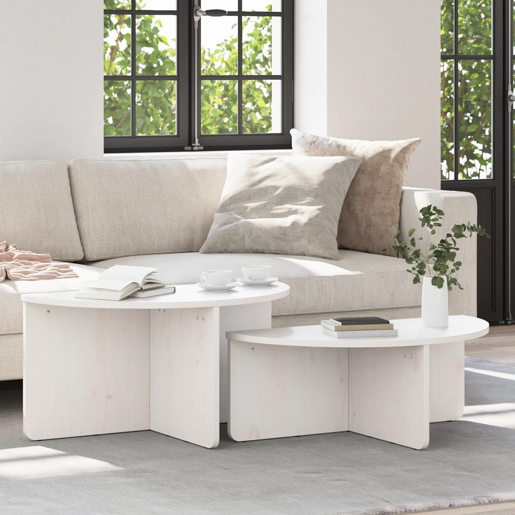 vidaXL Masă de cafea 2 pcs Alb 79 x 39.5 x 40 cm Lemn de brad solid