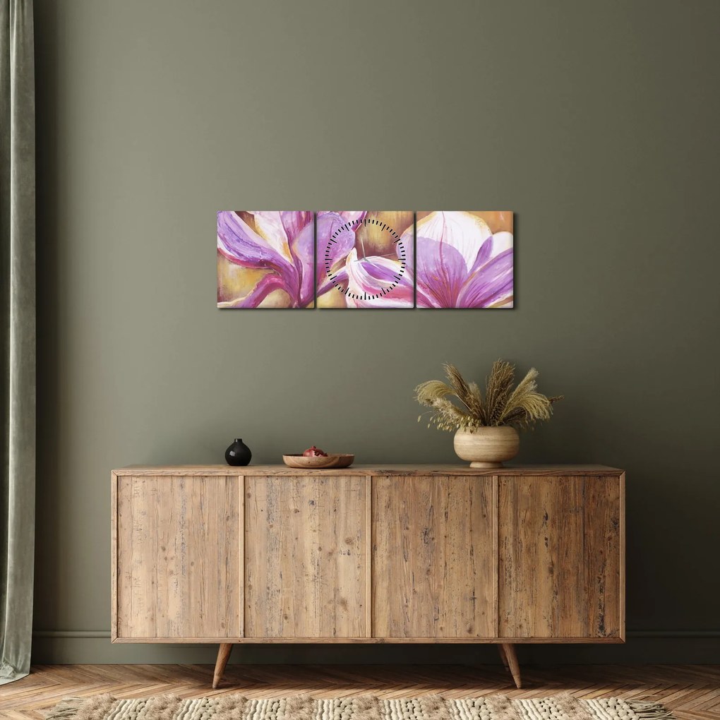 Tablou - Flori de magnolie (cu ceas) (90x30 cm)