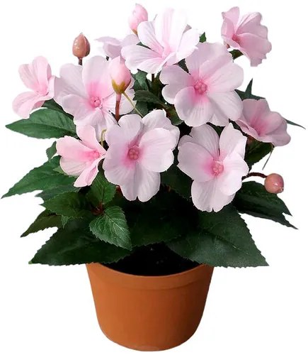 Floare artificială Impatiens în ghiveci, roz, 24 cm