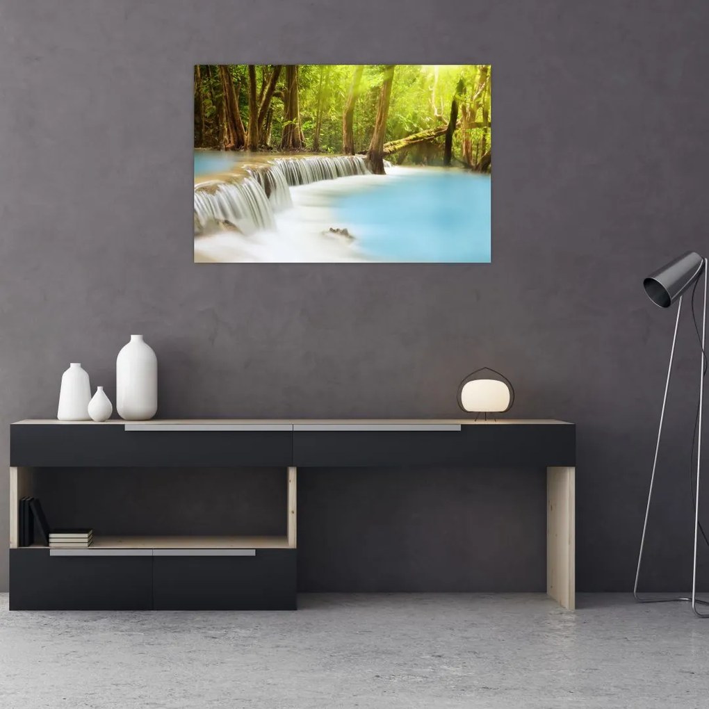 Tablou cu cascada Huai Mae Kamin în pădure (90x60 cm)