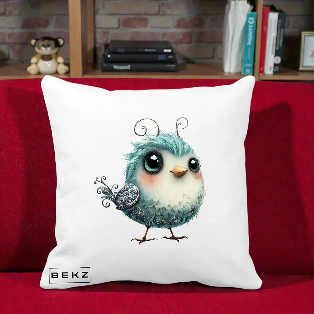 Perna Decorativa Pui Teal cu Aripioare Ornamentale, 40x40 cm, Alba Mata, Husa Detasabila, Perna Inclusa, BEKZ®
