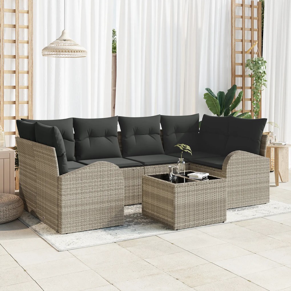 vidaXL Set de canapele pentru grădină cu pernă 7 pcs Gri deschis