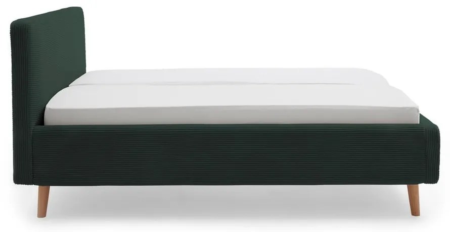 Pat matrimonial verde închis tapițat cu spațiu de depozitare cu somieră 180x200 cm Mattis Cord – Meise Möbel
