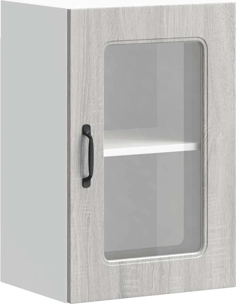 vidaXL Dulap bucătărie cu ușă sticlă Kalmar lemn prelucrat gri Sonoma