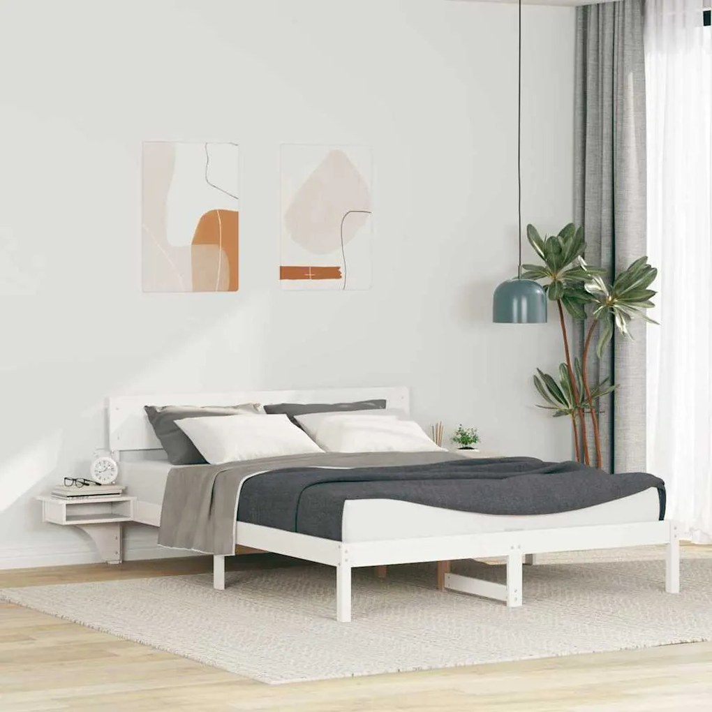 vidaXL Cadru de pat cu mese laterale cu headboard Alb 150 x 200 cm