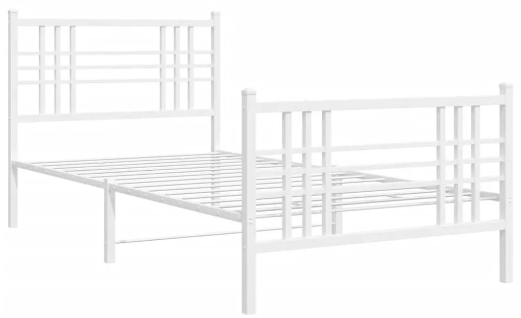 376383 vidaXL Cadru de pat metalic cu tăblie de cap/picioare, alb, 90x190 cm