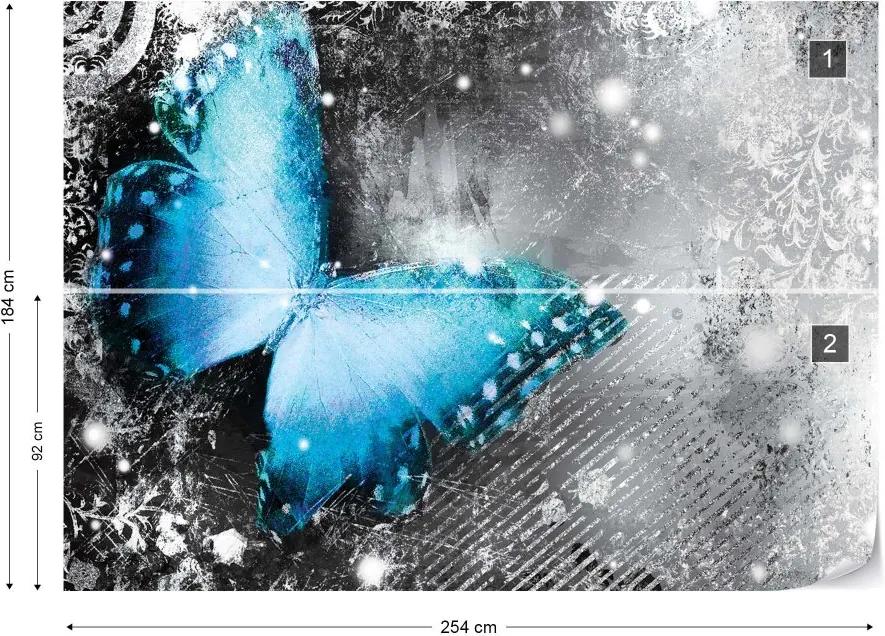 Fototapet GLIX - Butterfly Blue And Grey + adeziv GRATUIT Tapet nețesute - 254x184 cm