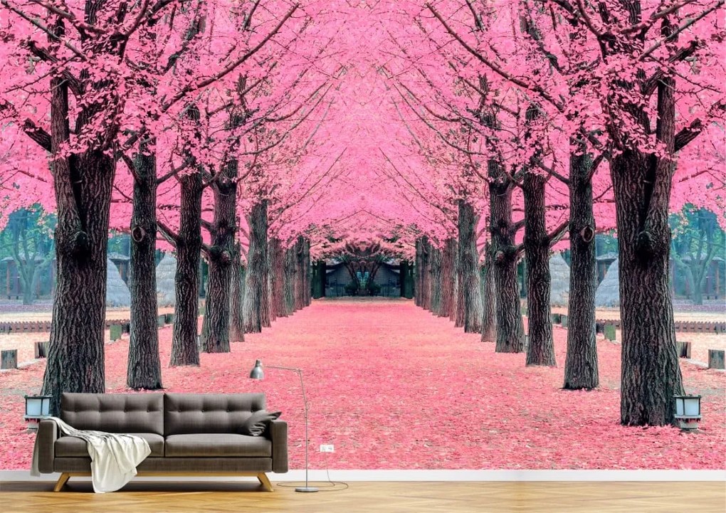Tapet Premium Canvas - Printre pomii cu frunze roz