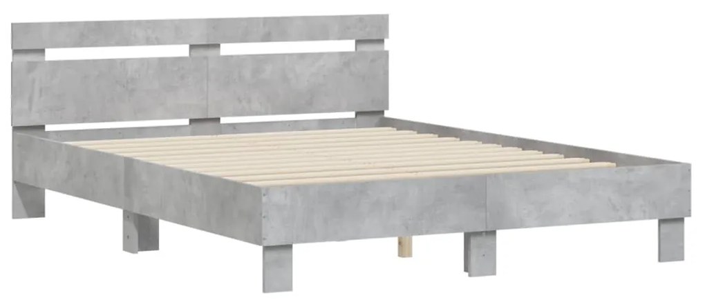 3207437 vidaXL Cadru de pat cu tăblie gri beton 140x190 cm lemn prelucrat