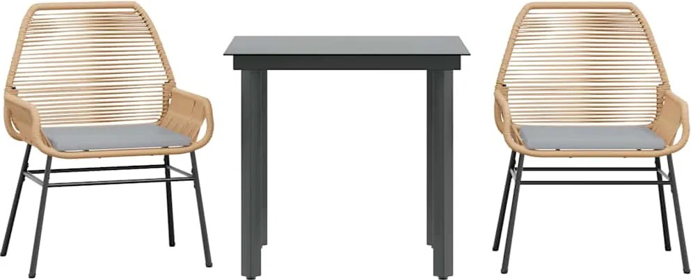 vidaXL Set mobilier de grădină cu perne 3 piese maro sticlă polirattan