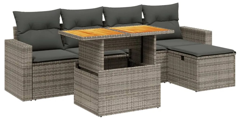 3275587 vidaXL Set mobilier grădină cu perne, 6 piese, gri, poliratan