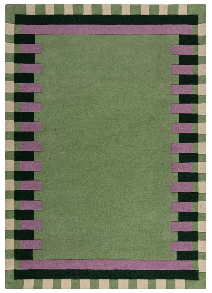 Covor verde/mov țesut manual din lână 200x290 cm Kai Wool Border – Flair Rugs