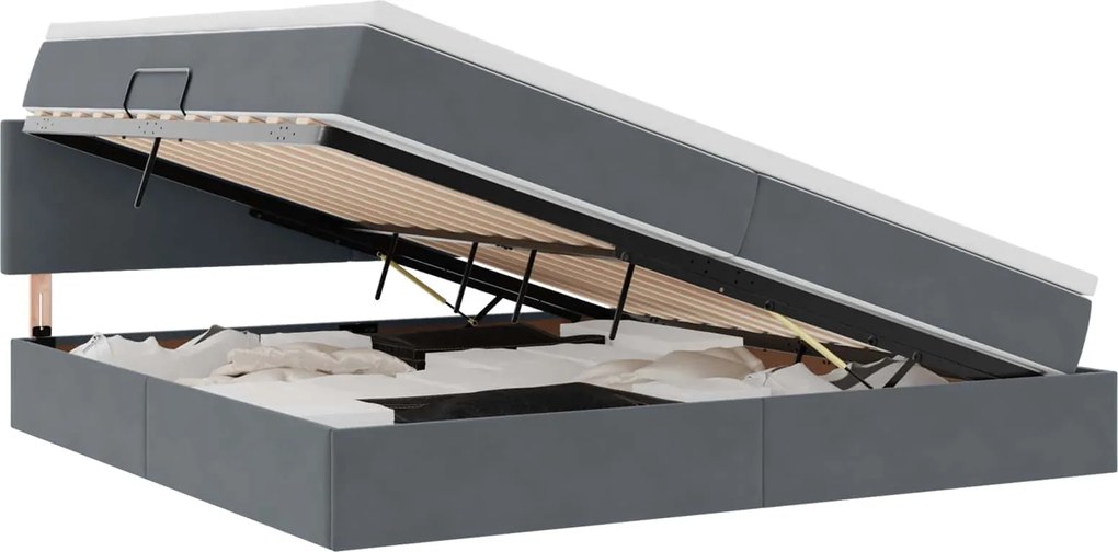 vidaXL Pat cu storage cu saltea Gri închis 200 x 200 cm Catifea