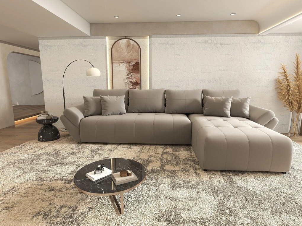 Colțar extensibil dumonde cu ladă de depozitare si sezut confortabil din spuma high-density, Berlin XL Royal Gri 350x185 cm II