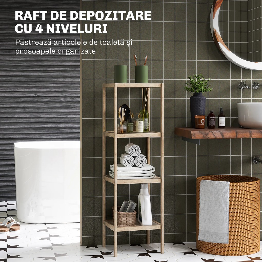 HOMCOM Dulap Baie din Bambus și Lemn, 33x31x110 cm, Lemn Natural | Aosom Romania