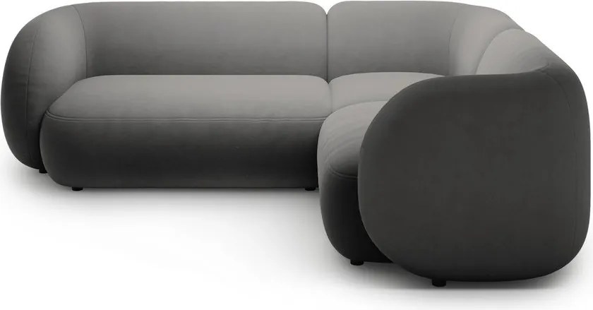 Colțar gri închis cu tapițerie din catifea (cu colț pe partea dreaptă/în formă de ”L”) Kate – Micadoni