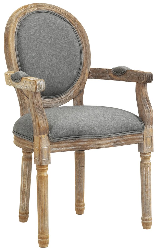 HOMCOM Scaun de Sufragerie Scaun de Salon medaillon Stil Louis XVI Lemn Masiv patinat sculptat Material Lin Gri | Aosom Romania