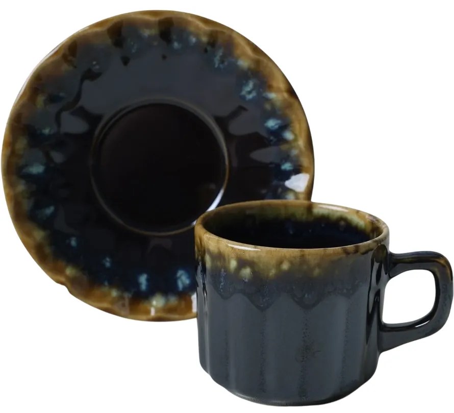 Set de 6 cești din ceramică cu farfurioareElementa 185 ml, albastru închis