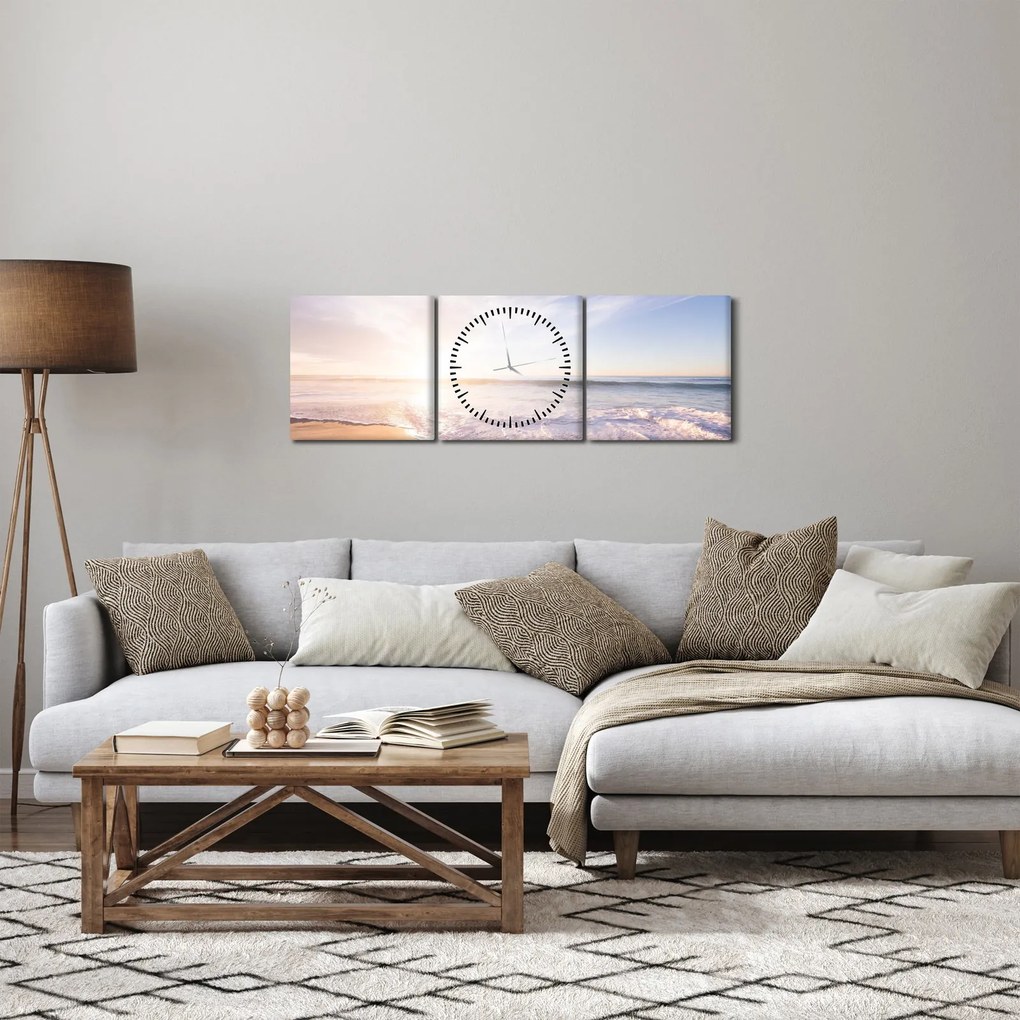 Tablou cu plaja cu nisip (cu ceas) (90x30 cm)