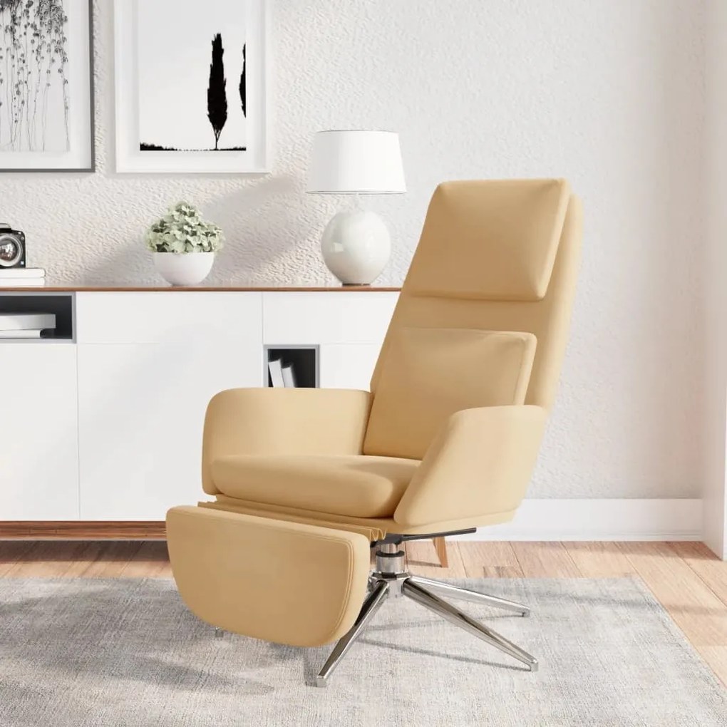 3097790 vidaXL Scaun de relaxare cu taburet, crem, microfibră