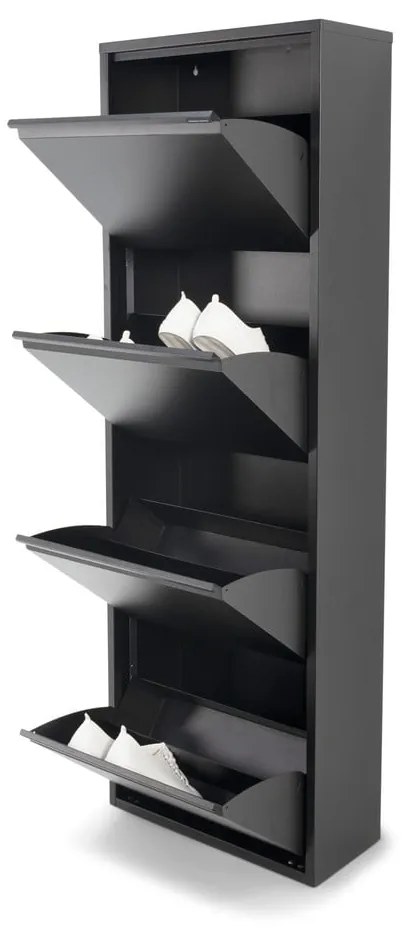 Pantofar negru cu deschidere înclinată din metal 50x150x22 cm Billy – Spinder Design