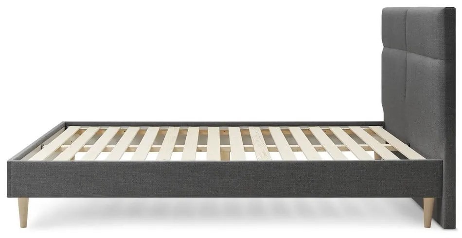 Pat matrimonial 160x200 cm negru tapițat cu somieră Elyna – Bobochic Paris