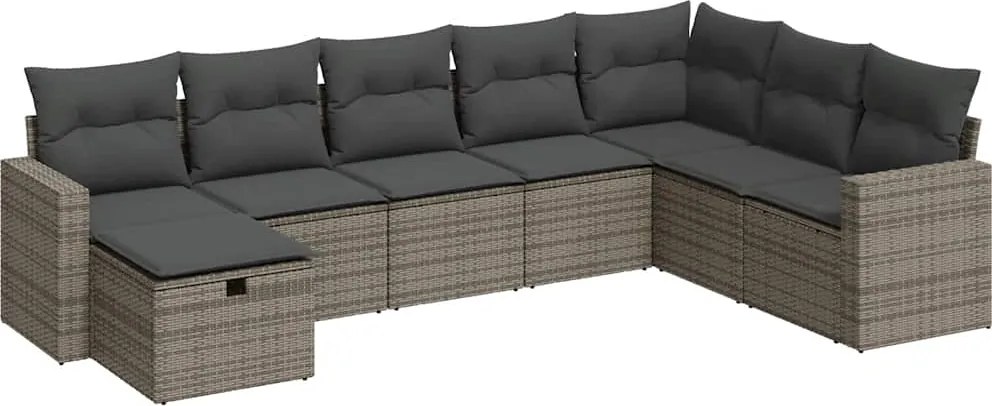 vidaXL Set canapele de grădină cu perne, 8 piese, gri, poliratan