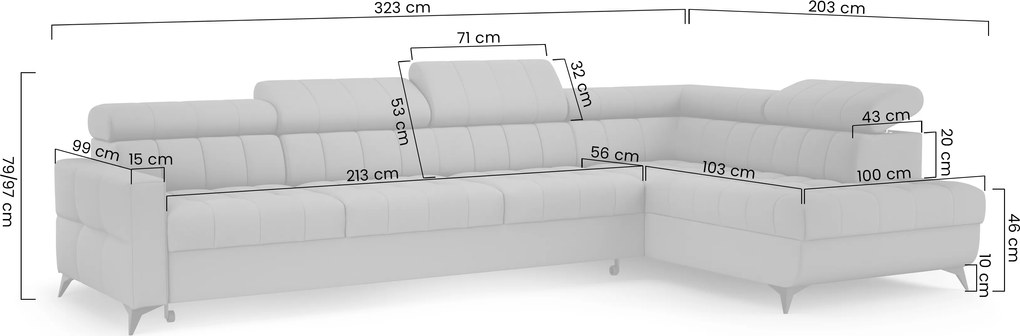 Colțar extensibil Nardo Maxi stânga - pluș gri Pretty 17