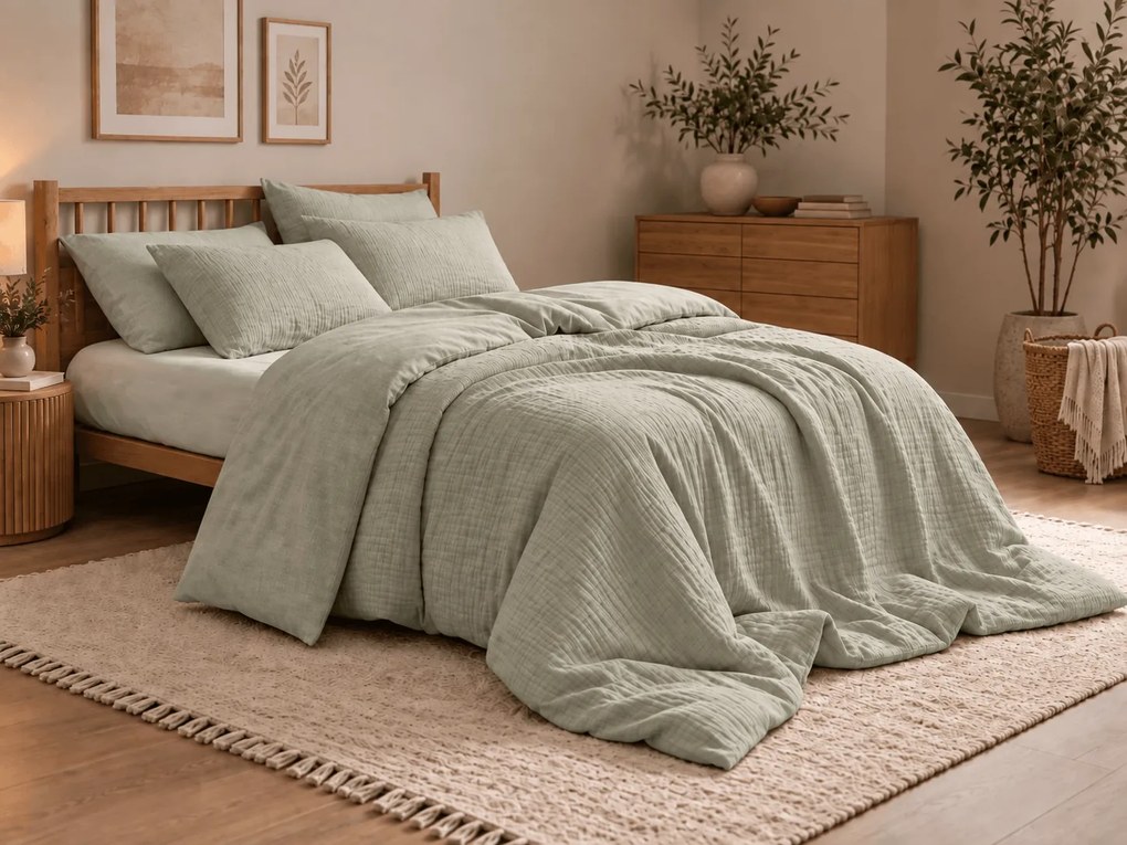Lenjerie de pat din muselin dublu AVESSO verde Dimensiune lenjerie de pat: 2 buc 70 x 90 cm | 200 x 200 cm