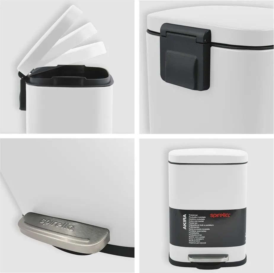 Coș de gunoi alb mat cu pedală din oțel 5 l Akira – Spirella