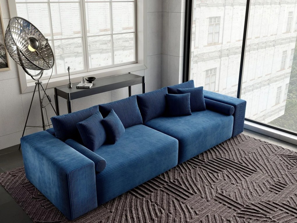 Canapea extensibilă dumonde cu ladă de depozitare si sezut confortabil din spuma high-density, Marbela Zoom Blue XXL 295x100 cm