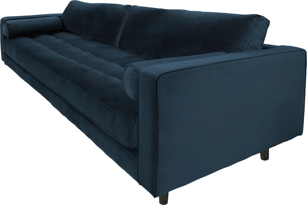 Canapea din catifea Miller, 3 locuri, albastra 100x225x84 cm