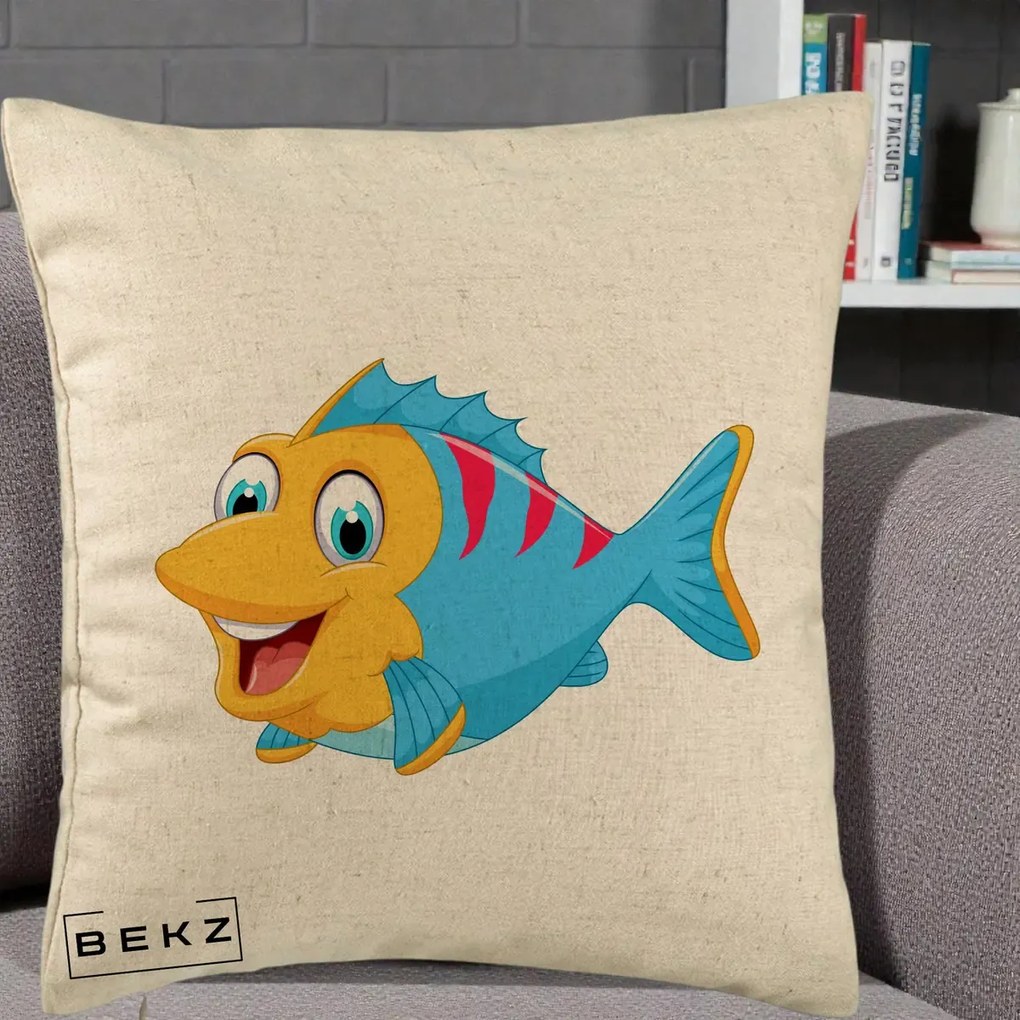 Perna Decorativa Peste Vesel Cartoon, 40x40 cm, Bej, Husa Detasabila, Perna Inclusa, BEKZ®