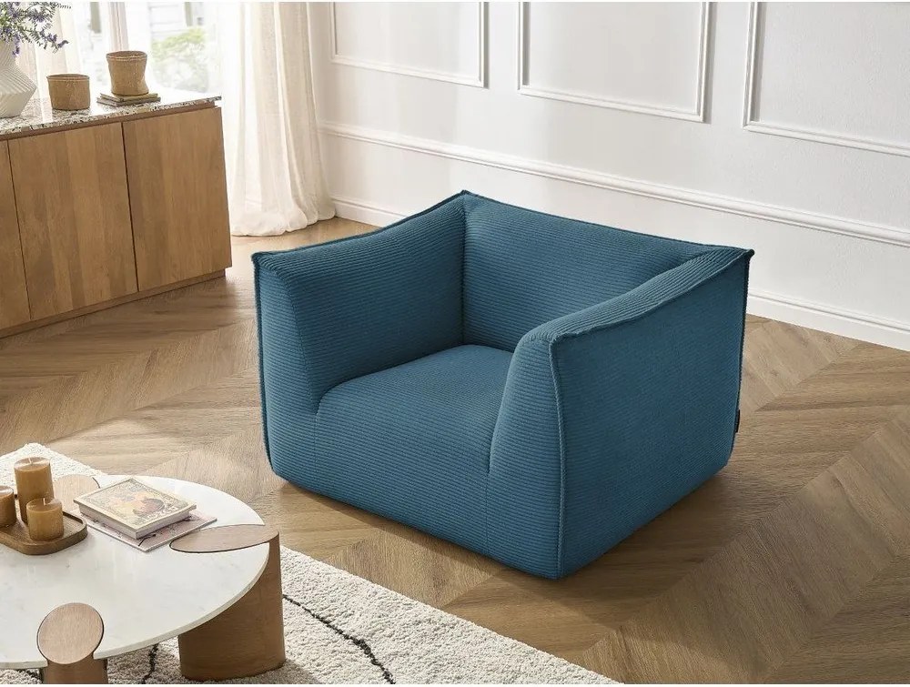 Fotoliu albastru cu tapițerie din catifea reiată Giorgia – Bobochic Paris