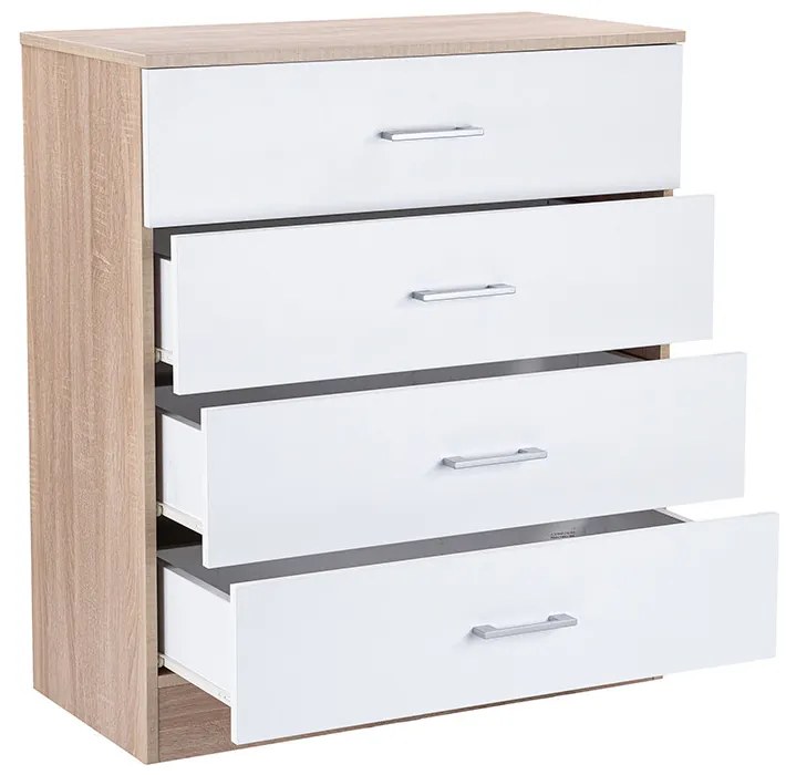 Comodă Miami cu 4 sertare 80x92 cm alb-stejar sonoma