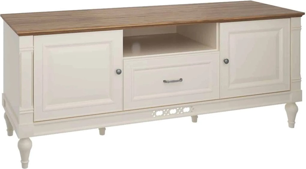 Comodă TV lemn masiv crem Provence -Natur, 161 × 45 × 64 cm