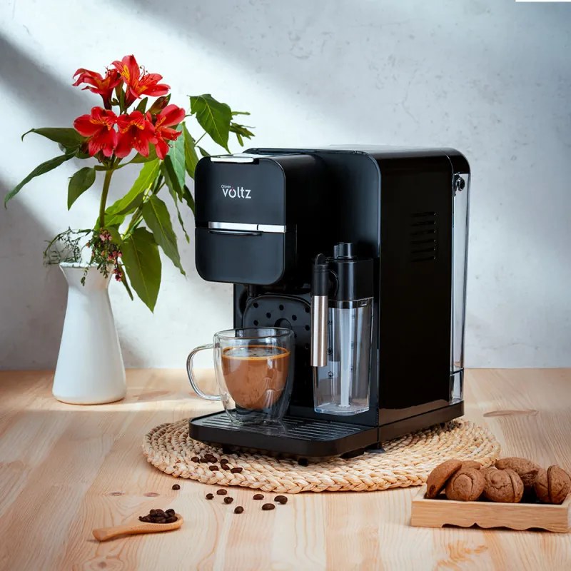 La mâna a doua: Espressor capsule si cafea macinata 8in1 Oliver Voltz OV51171I5, 1350W, 20 bar, Spumare lapte, Negru