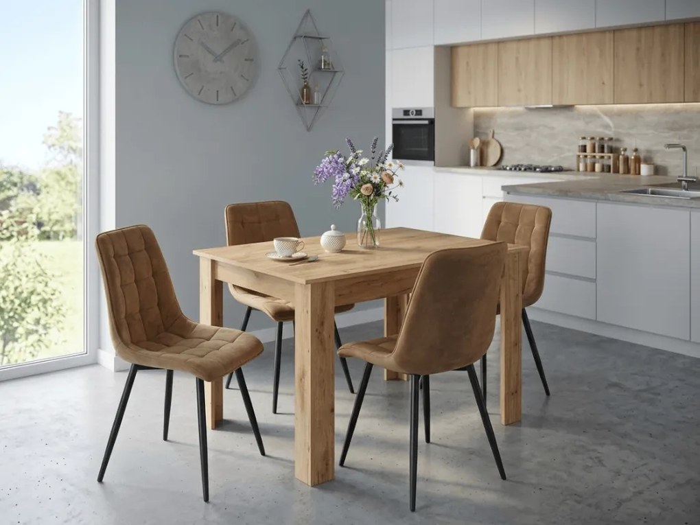 Scaun de masa SPLIT VELVET cu picioare negre, maro