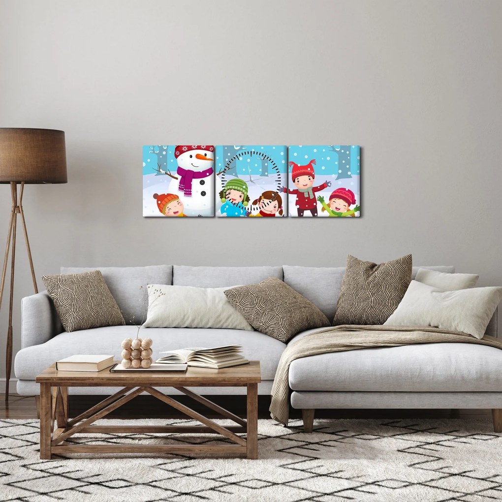 Tablou - Bucurii de iarnă pentru copii (cu ceas) (90x30 cm)