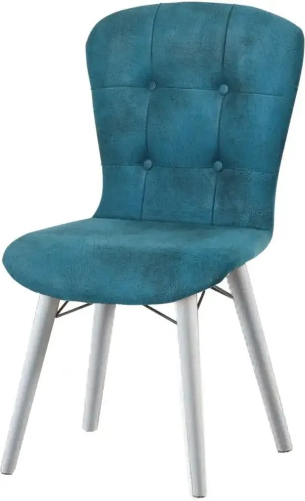 Set masa extensibila cu 6 scaune tapitate Homs cristal-blue-picior-alb-170 x 80 cm