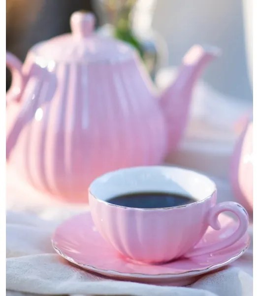 Set de cafea din porțelan, 15 piese, roz