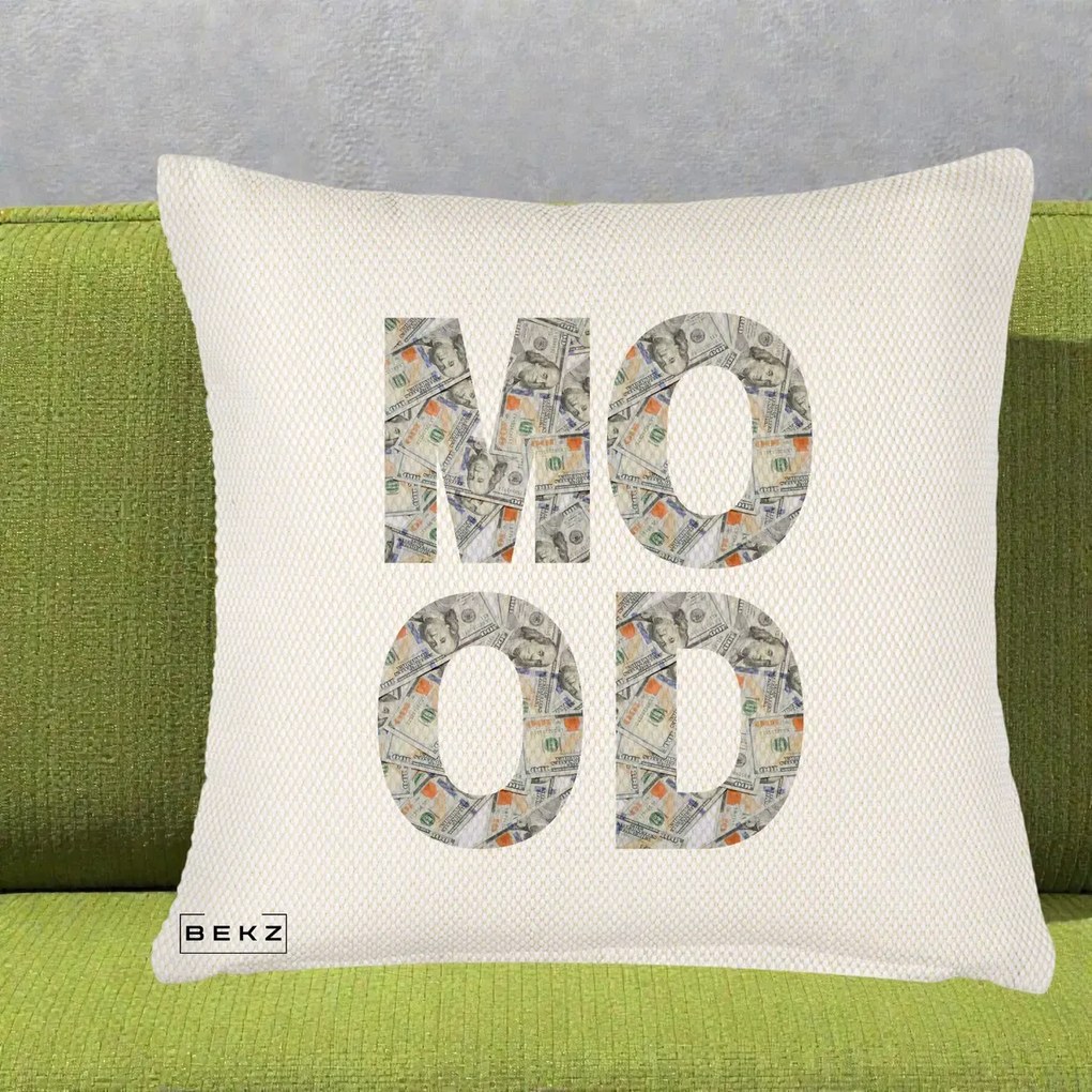 Perna Decorativa MOOD Money Grafic Urban, 40x40 cm, Crem Reliefat, Husa Detasabila, Perna Inclusa, BEKZ®