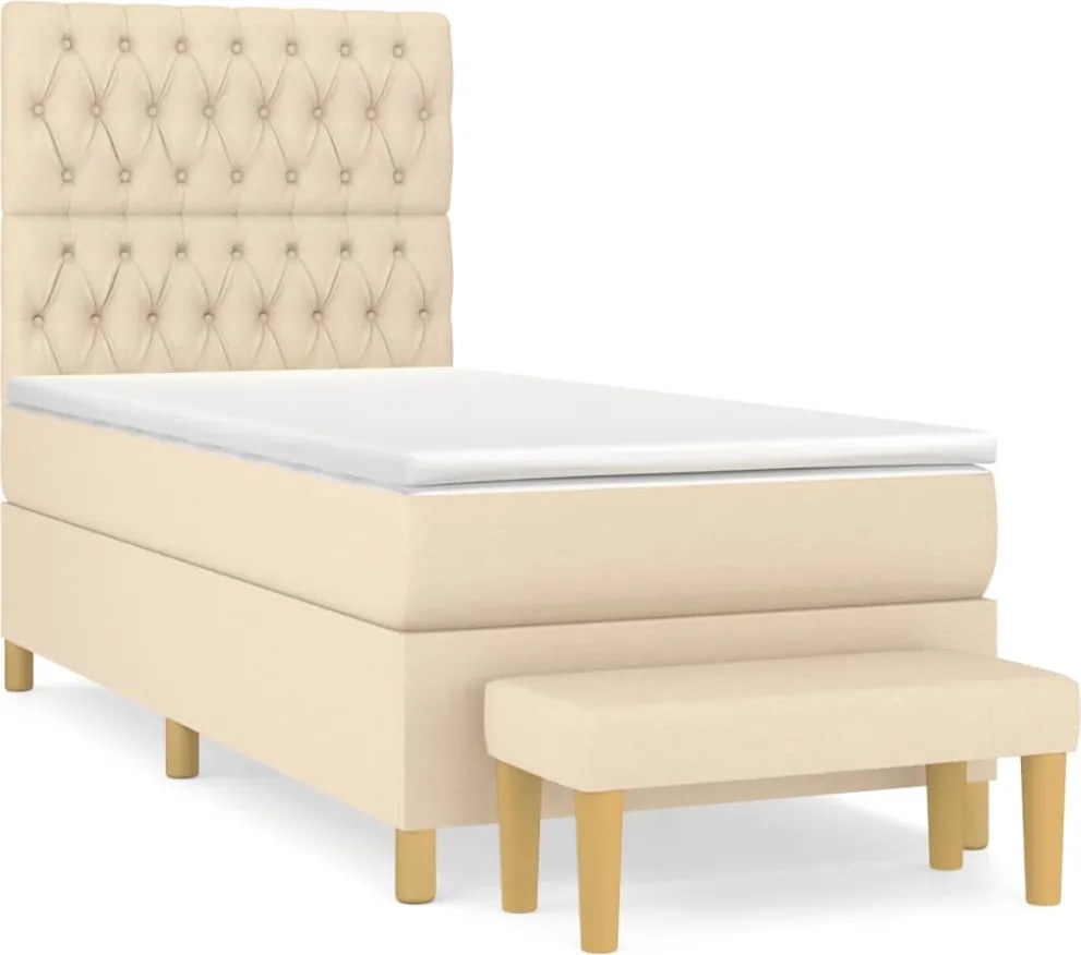 vidaXL Pat box spring cu saltea, crem, 100x200 cm, textil