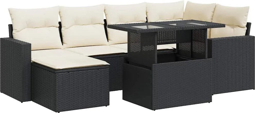 vidaXL Set canapele de grădină cu perne, 7 piese, negru, poliratan